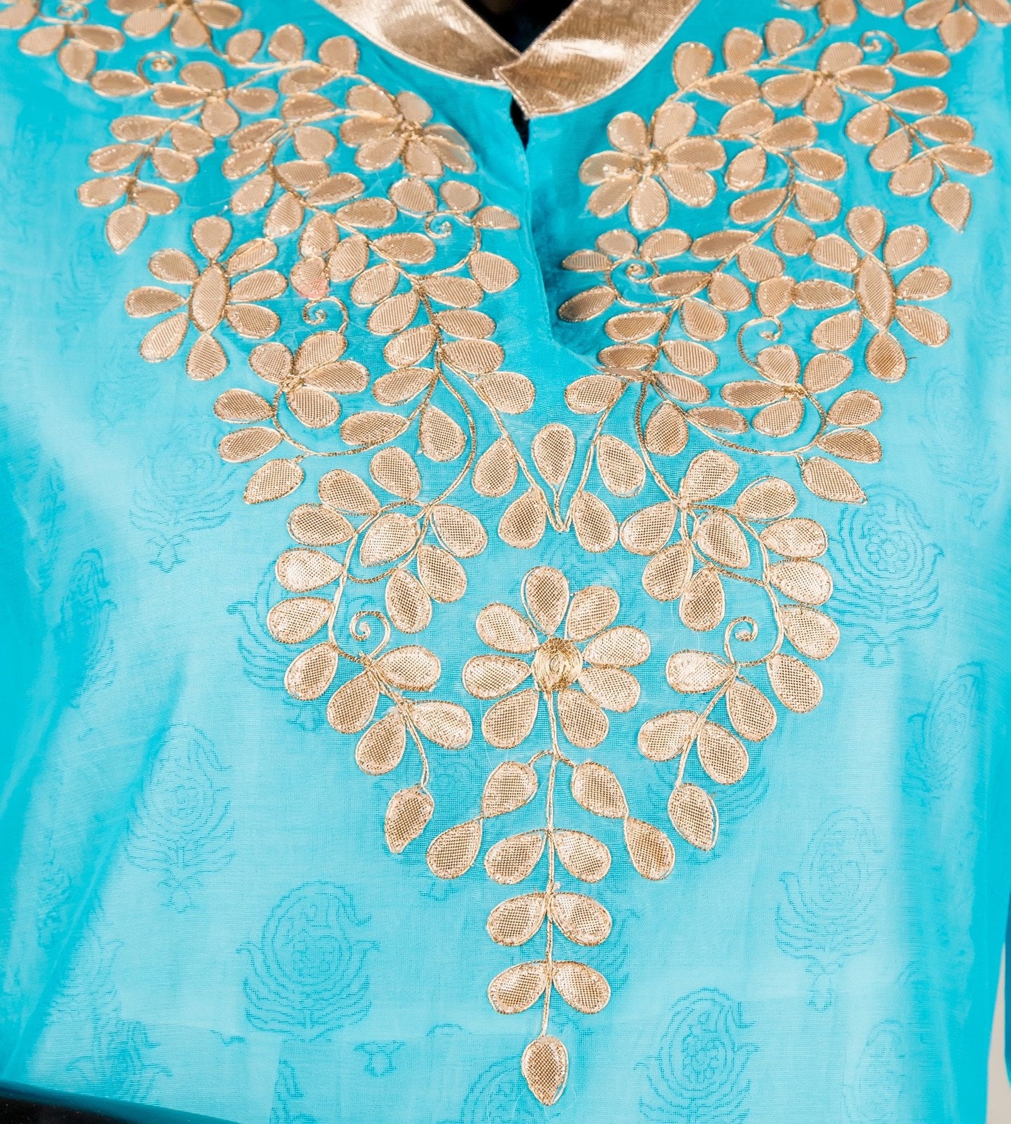Turquoise Hand Block Printed Floor Length Indo Western Kurta Dress