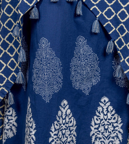 Indigo Blue Hand Block Printed Jacket Dress