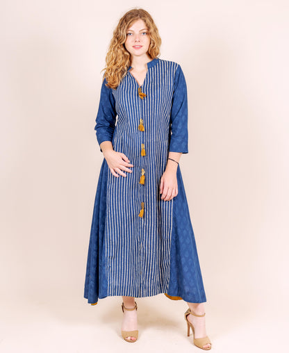 V Neck Trail Cut Front Tasselled Indo Western Dress