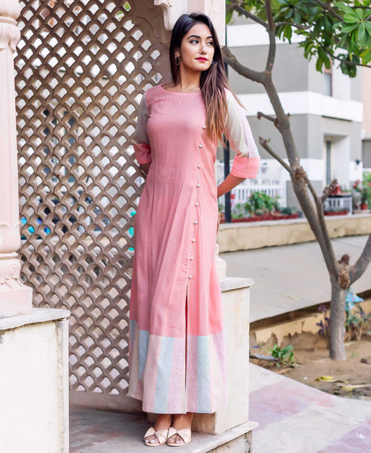 Peach A-line Dress with Side Slit