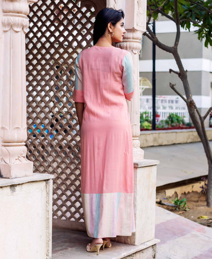 Peach A-line Dress with Side Slit