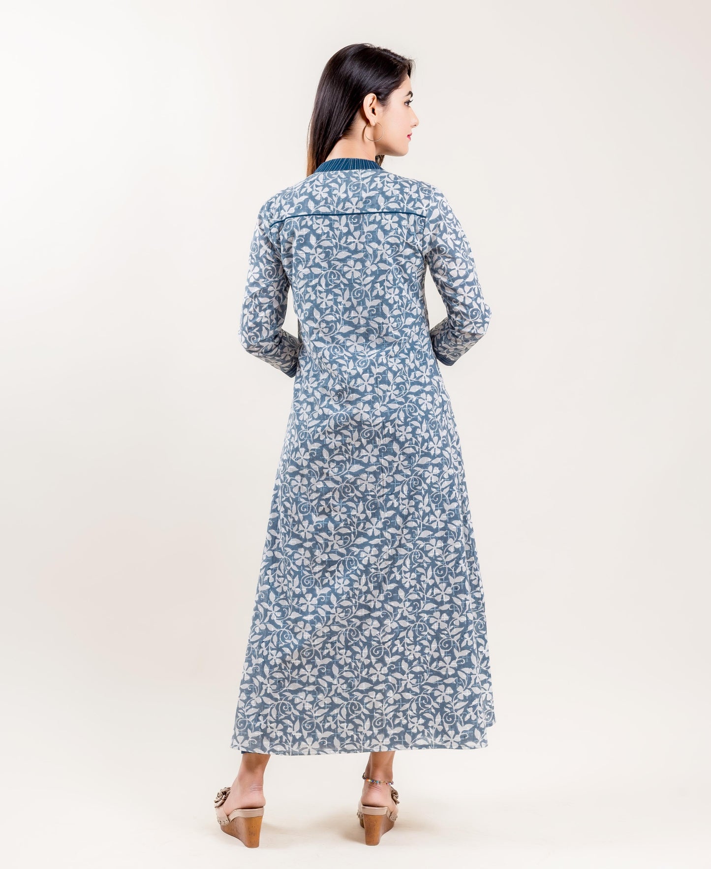 Double Layered Asymmetrical Long Indowestern Dress In Grey And Blue