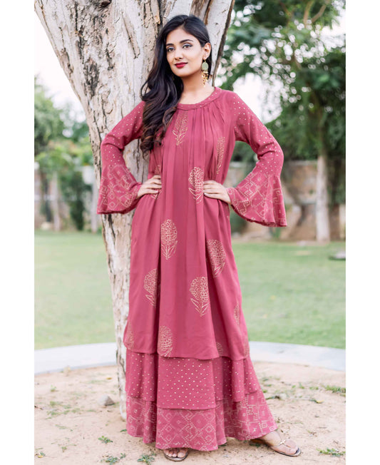 Rust Layered Hand Block Printed Long Dress