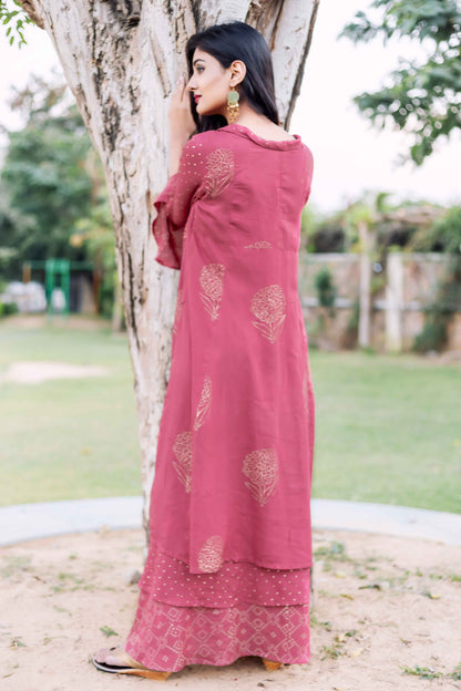 Rust Layered Hand Block Printed Long Dress