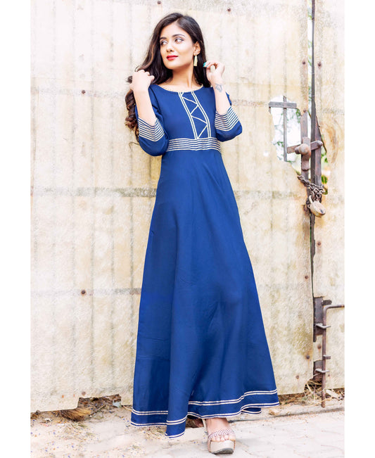 Perfect Fit Indigo Blue Long Gota Gown Dress