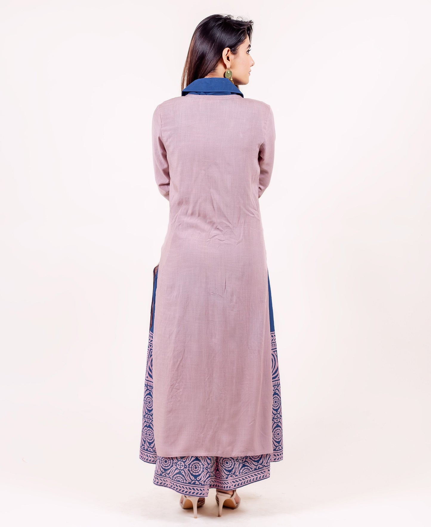 Indigo Solid Dress with Detachable Pink Jacket
