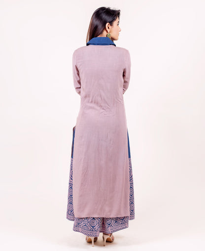 Indigo Solid Dress with Detachable Pink Jacket