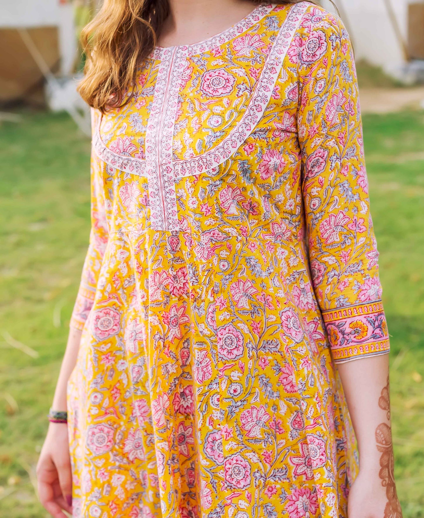 Yellow Jaal Block Printed Dress