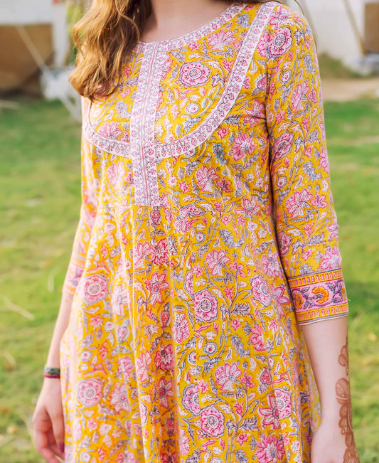 Yellow Jaal Block Printed Dress