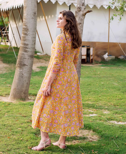 Yellow Jaal Block Printed Dress