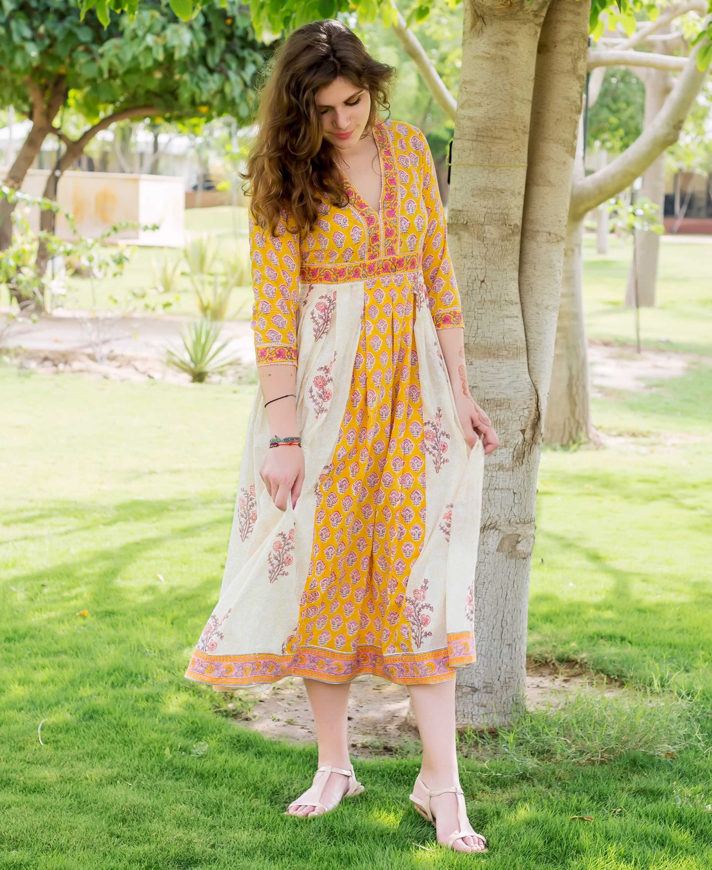 Block Printed  Anarkali Flared Dress