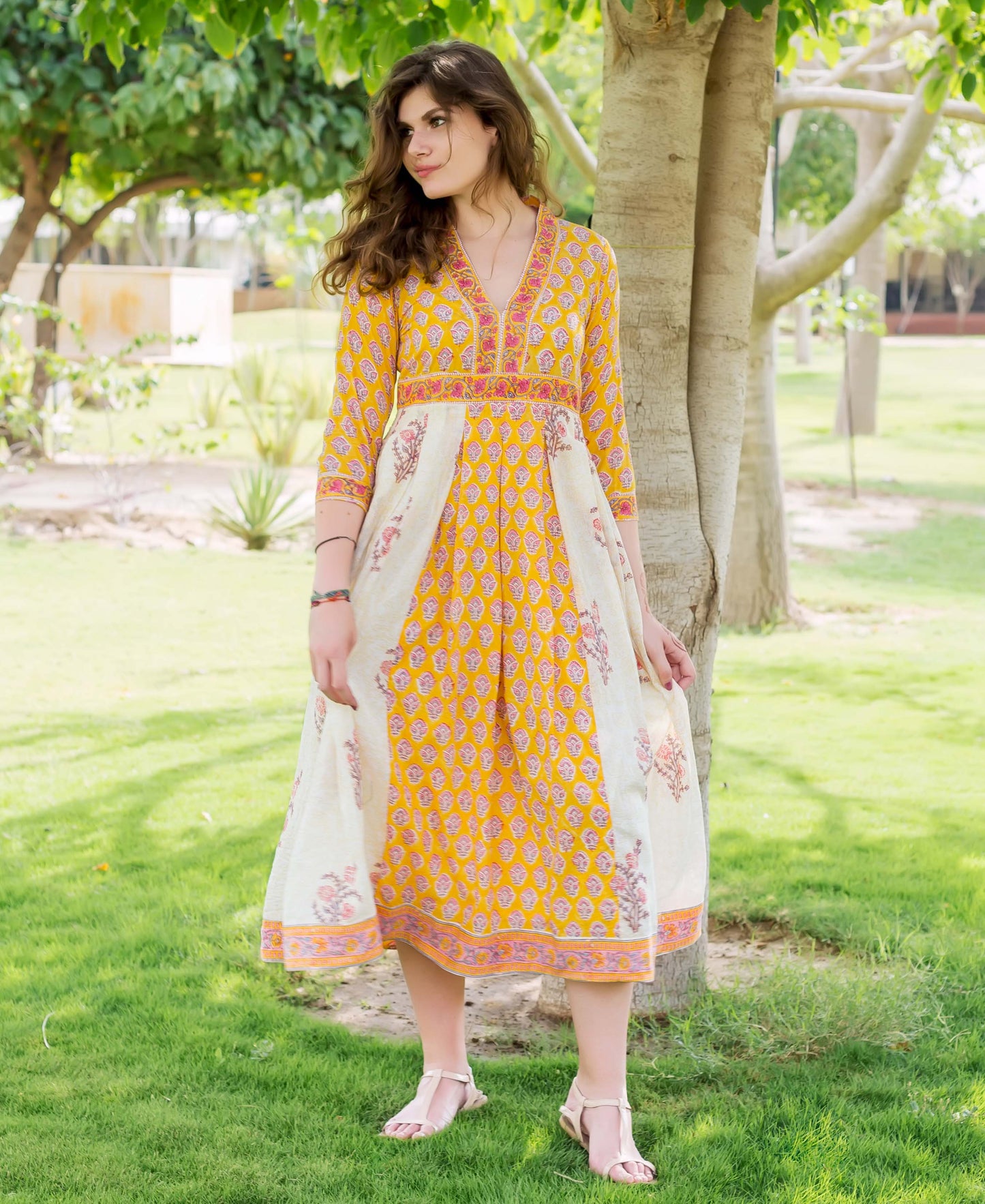 Block Printed  Anarkali Flared Dress