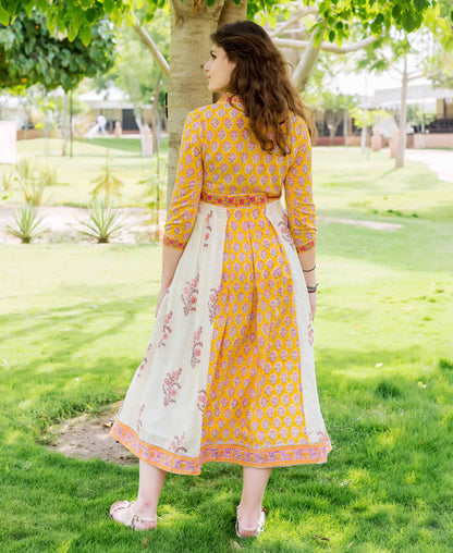 Block Printed  Anarkali Flared Dress