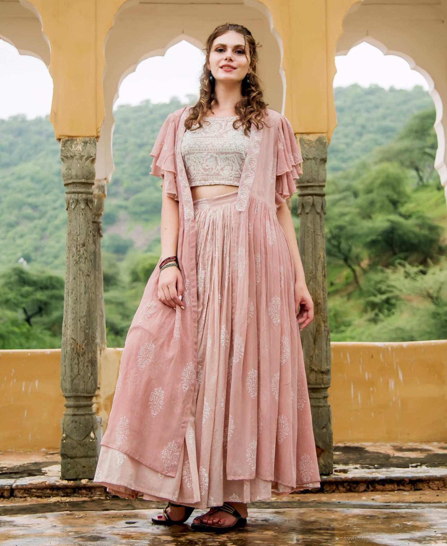 Dusty Pink Indowestern Dress with Detachable Georgette Jacket