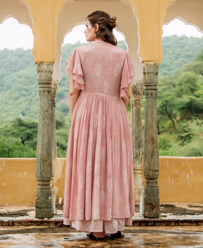Dusty Pink Indowestern Dress with Detachable Georgette Jacket