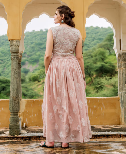 Dusty Pink Indowestern Dress with Detachable Georgette Jacket