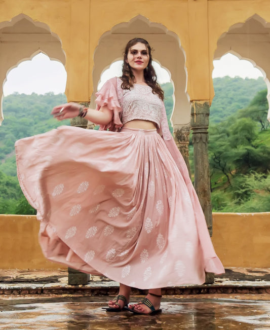 Dusty Pink Indowestern Dress with Detachable Georgette Jacket