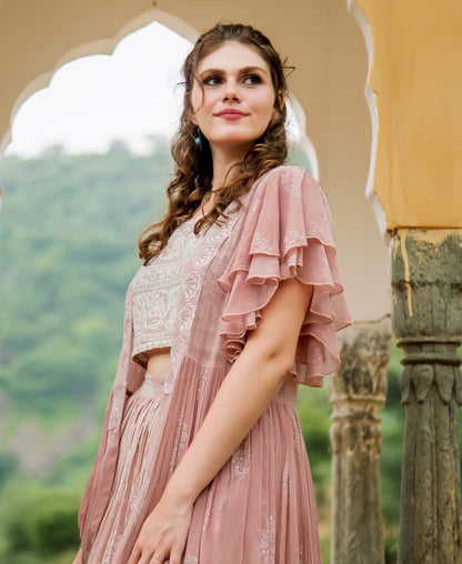Dusty Pink Indowestern Dress with Detachable Georgette Jacket