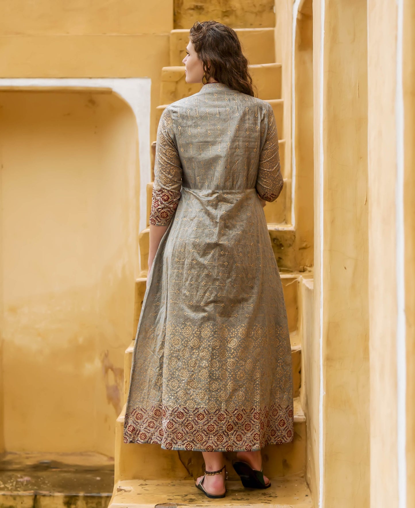 Grey Designer Layered Chanderi Dress