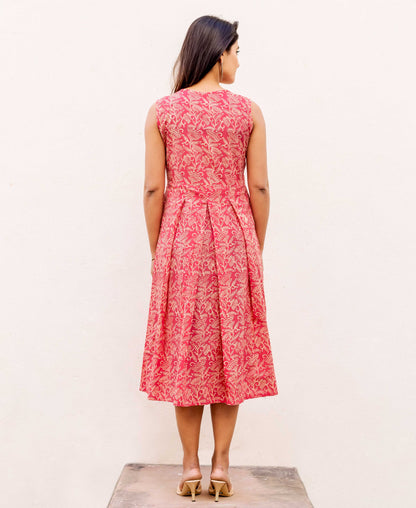Sleeveless Coral Calf Length Dress