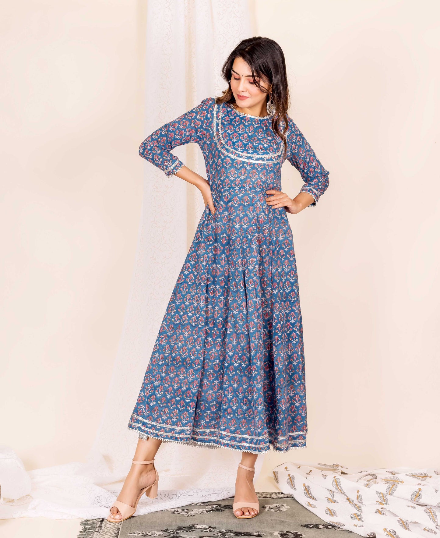 Marlin Blue Hand Block Printed Cotton Dress