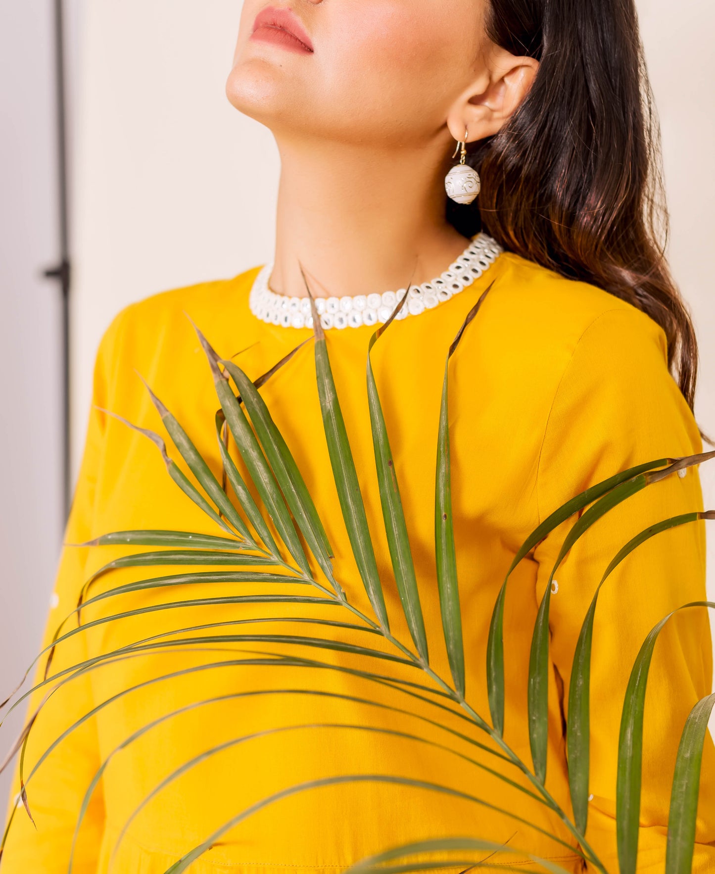 Mustard Anarkali Dress with Mirror Work
