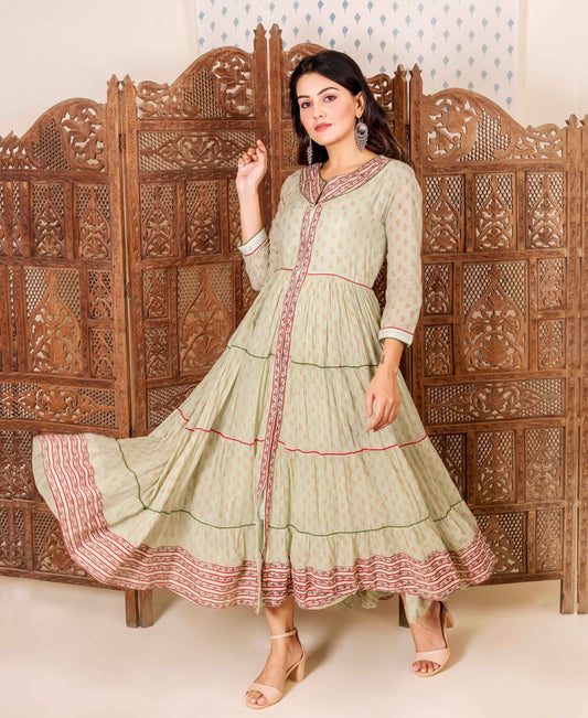 Tiered Mint Green Flared Dress