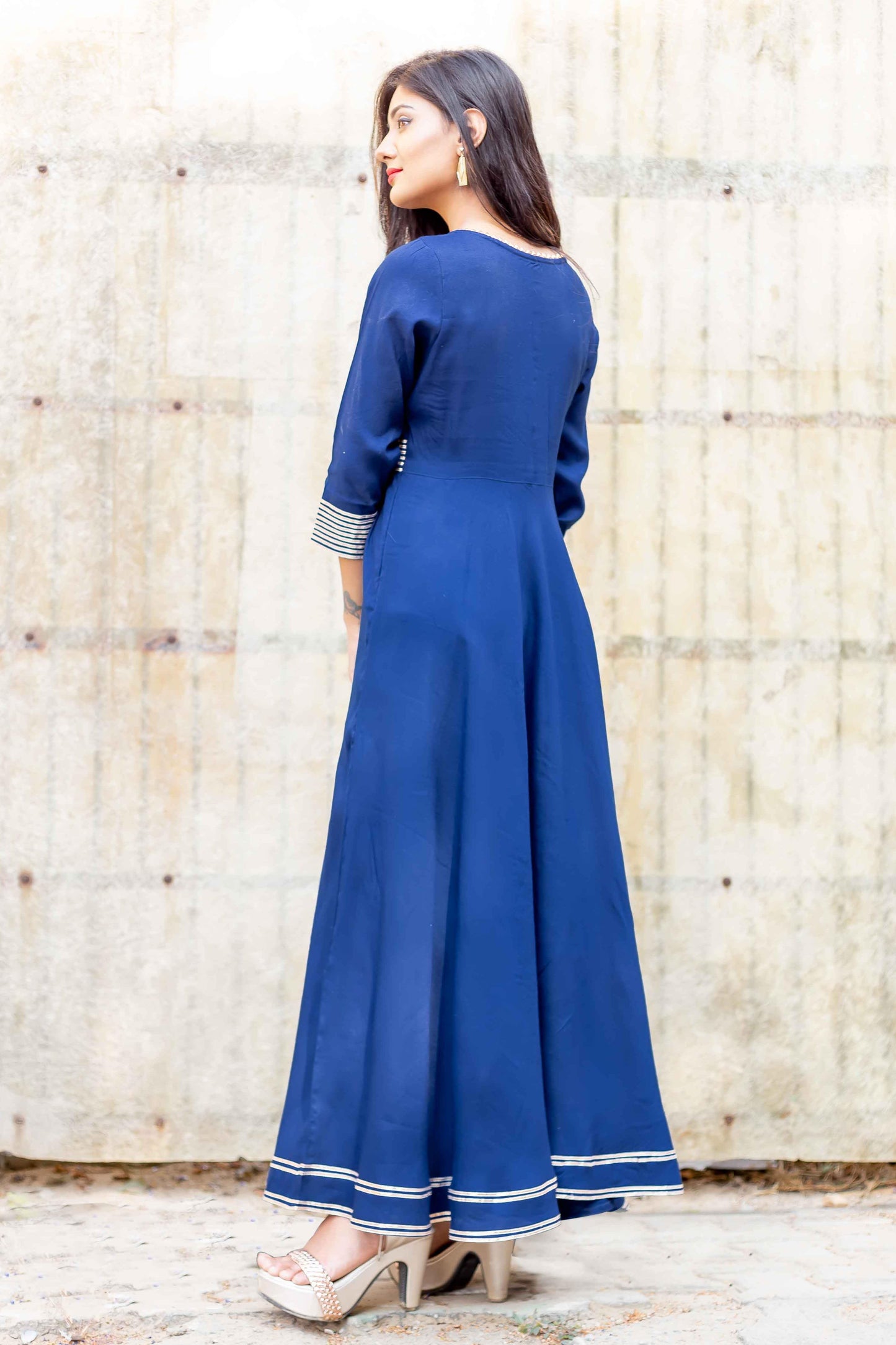 Perfect Fit Indigo Blue Long Gota Gown Dress