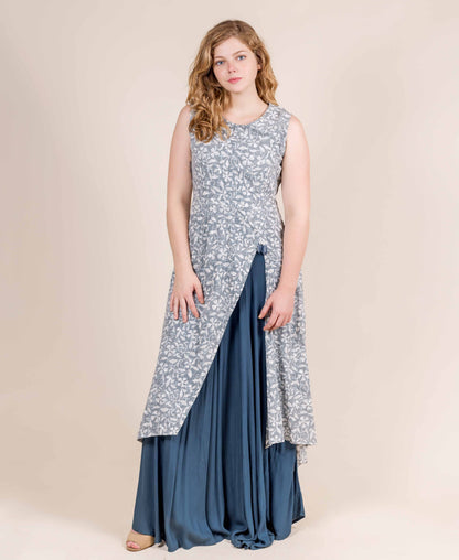 Indigo Blue and White Hand Block Printed Indo Western Dress