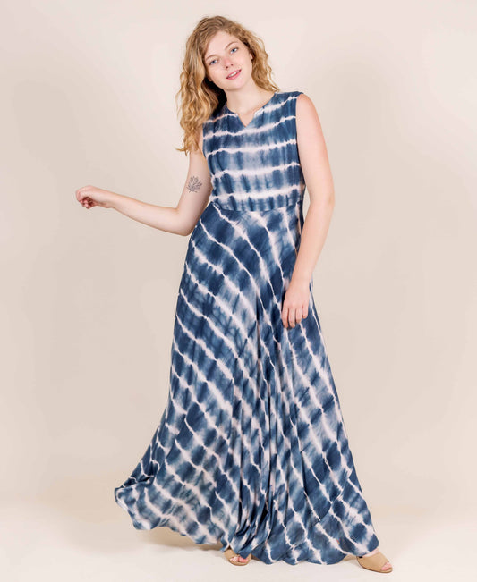 Indigo Tie and Dye Empire Cut Maxi Indo Western Dress