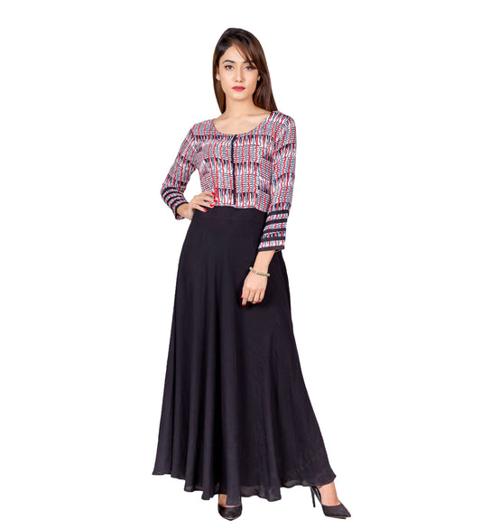 Multi Color Hand Block Printed Indo Western Long Dress