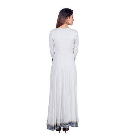 Crew Neck Empire Cut Floor Length Indo Western Maxi Dress With Front Panel Tassels