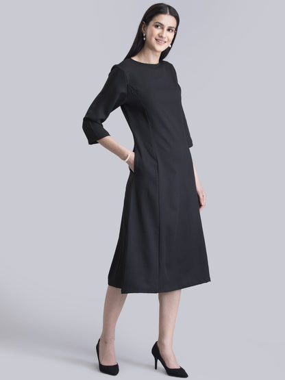 Keyhole Neck A Line Dress - Black