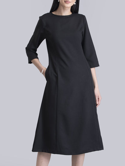 Keyhole Neck A Line Dress - Black