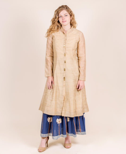 Kimono Style A- Cut Full Sleeves Kurta With Embroidered Floor Length Skirt