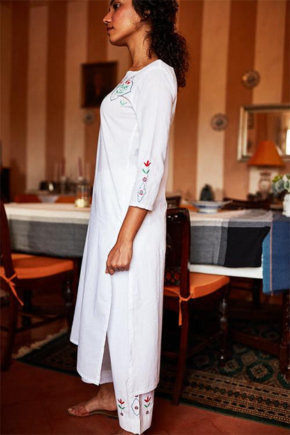 Divine' Hand Embroidered Pure Cotton Kurta-Pant Set