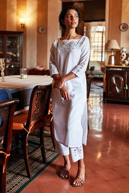 Divine' Hand Embroidered Pure Cotton Kurta-Pant Set