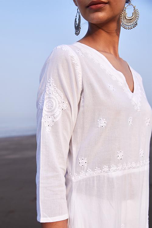 Gazal' Pure Cotton Chikankari Embroidered Kurta Pant Dupatta Set