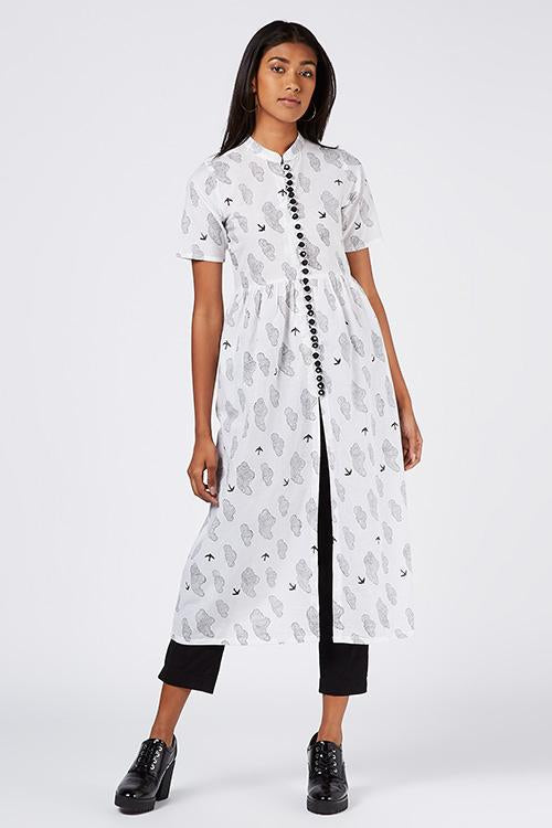Sky' Cotton Hand Block Print Jacket Kurta