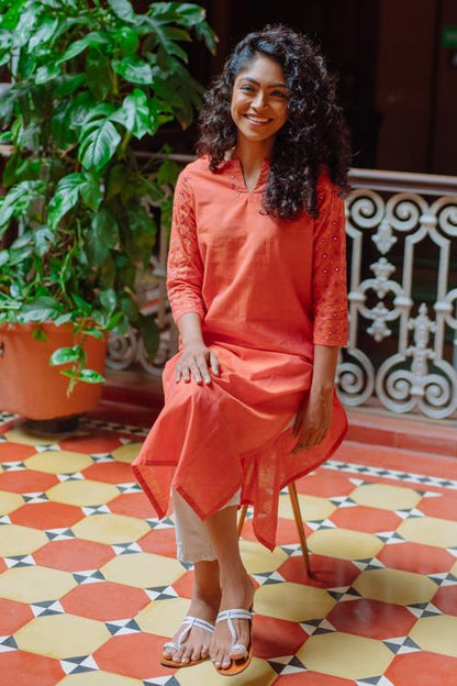 Ruhi' Pure Cotton Hand Embroidered Mirror Work Kurta