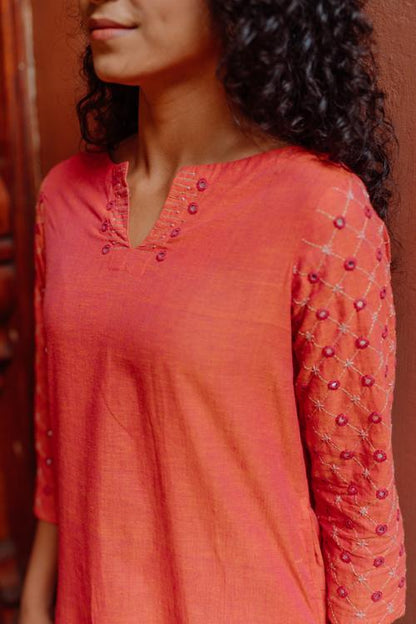 Ruhi' Pure Cotton Hand Embroidered Mirror Work Kurta