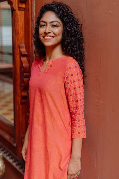 Ruhi' Pure Cotton Hand Embroidered Mirror Work Kurta