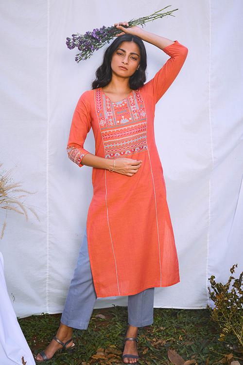 Tribal' Hand Embroidered Mirror Work Pure Cotton Long Kurta