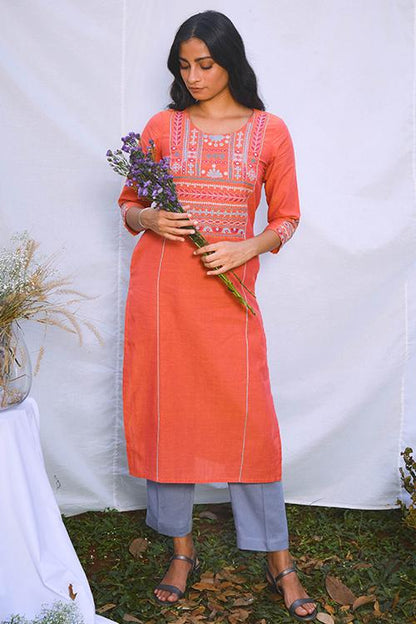 Tribal' Hand Embroidered Mirror Work Pure Cotton Long Kurta