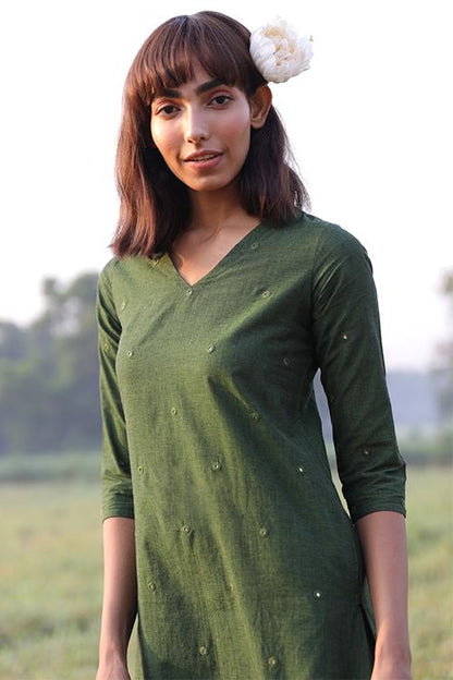 Pasture' Hand Embroidered Mirror Work Pure Cotton Long Kurta