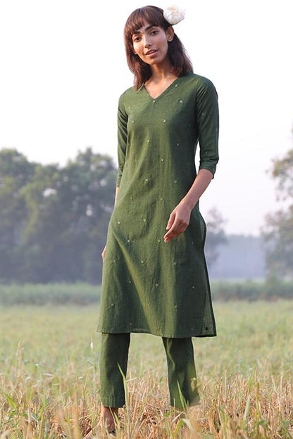 Pasture' Hand Embroidered Mirror Work Pure Cotton Long Kurta