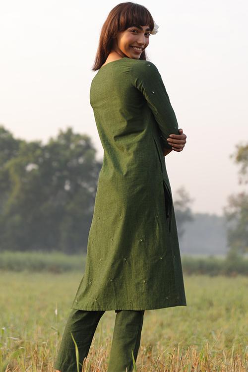 Pasture' Hand Embroidered Mirror Work Pure Cotton Long Kurta