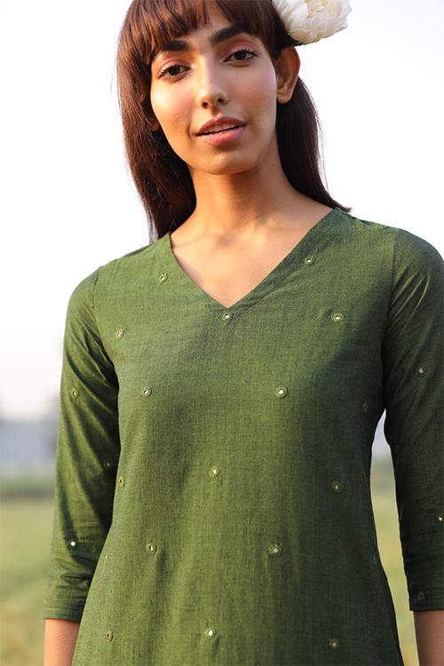 Pasture' Hand Embroidered Mirror Work Pure Cotton Long Kurta
