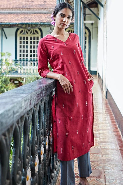 Admire' Hand Embroidered Mirror Work Pure Cotton Long Kurta