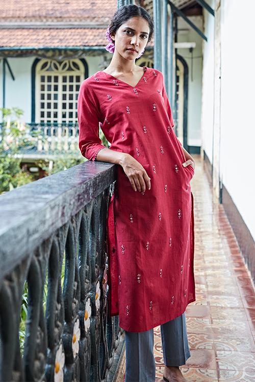 Admire' Hand Embroidered Mirror Work Pure Cotton Long Kurta